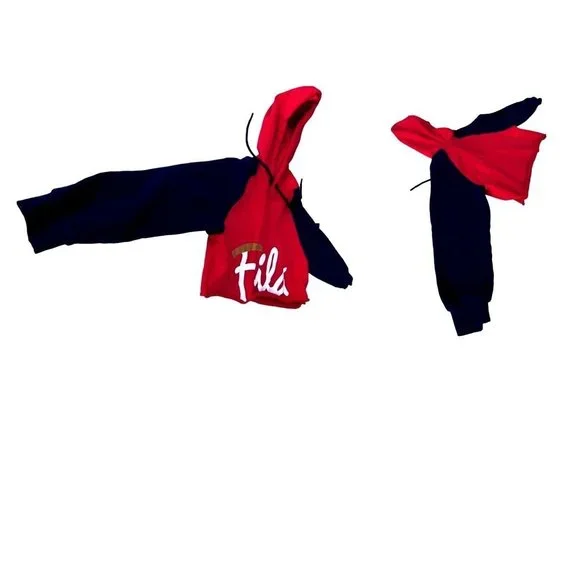 NWOT Fila Cropped Hoodie Large Red Navy Drawstring Logo Fleece Lined Swe… - Picture 11 of 12